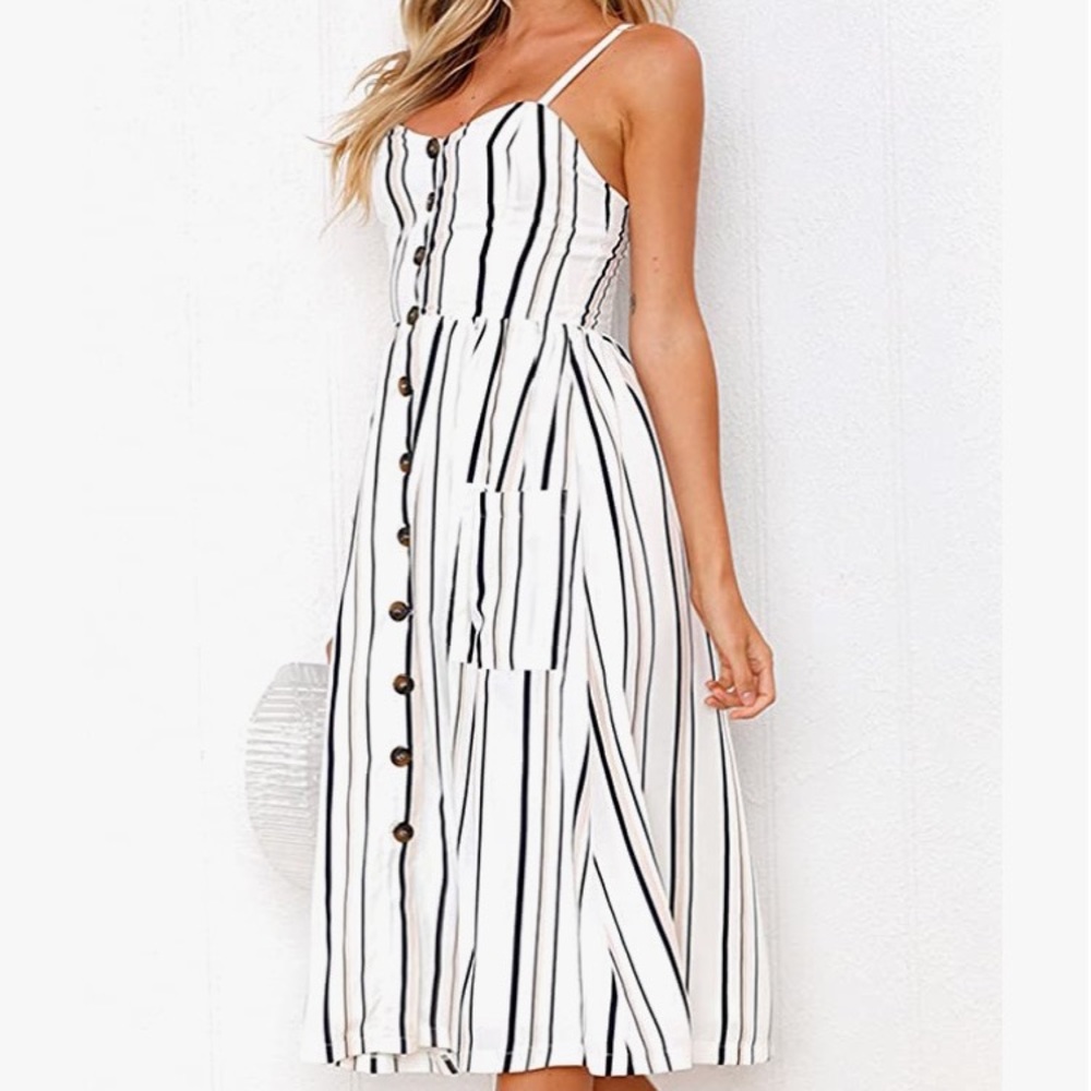 Spaghetti Strap Button Down Swing Midi Dress Size… - image 3